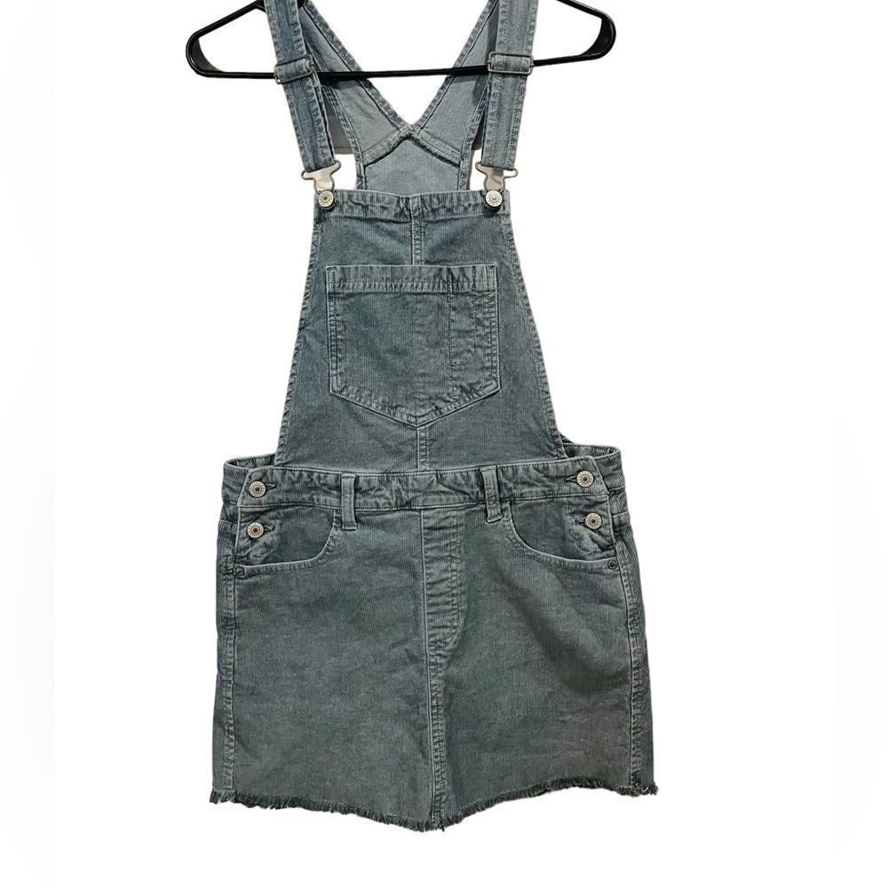 American Eagle Super Stretch Jade Retro Corduroy Frayed Hem Mini Dress Overalls